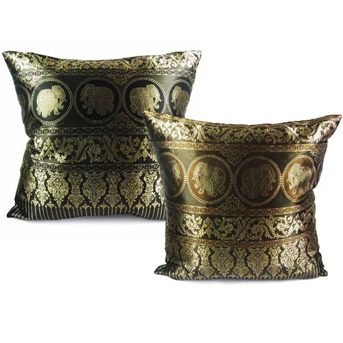 kilofly Home Decorative Throw Pillow Cover, 18" x 18", Value Combo [Set of 2], Thai Elephant Brown & Black, with kilofly Refrigerator Magnet