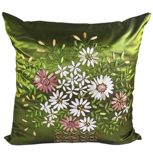 kilofly Home Decorative Throw Pillow Cover, 18" x 18", Hand Embroidery Floral, with kilofly Refrigerator Magnet