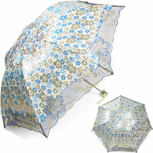 kilofly Anti-UV Folding Parasol Umbrella with Tinsel Embroidery, UPF 40+