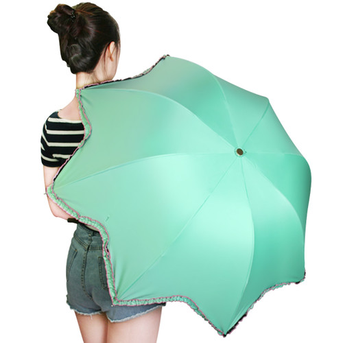 kilofly Folding Lotus Parasol Umbrella with Ruffles, UPF 40+
