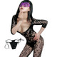 kilofly Sexy Sheer Open Crotch Bodystocking, Black, Leaves, with G-string