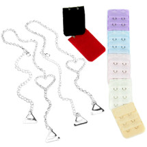 kilofly Love Heart Rhinestone Bra Straps [Set of 1 Pair + 7 Bra Back Extender]