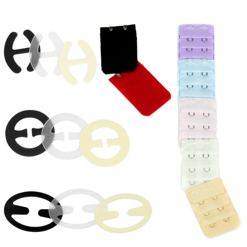 kilofly Bra Racer Back Clips [Set of 9, Black, Clear, Beige + 7 Bra Extender]