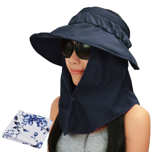 kilofly UV Protection Bendable Wide Brim Roll Up Removable Neck Face Flap Visor