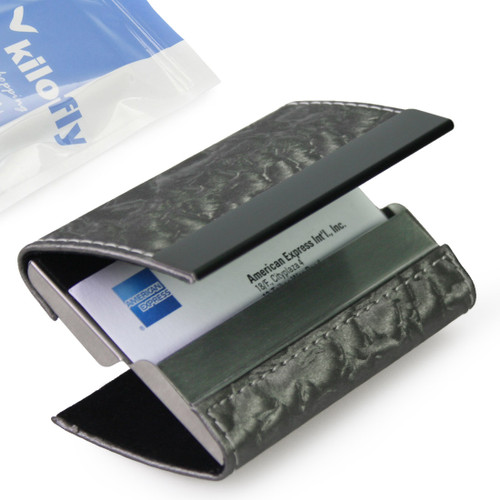 kilofly Business Card Holder - 2 Storage Slot Compartments - Tanner, PU Leather
