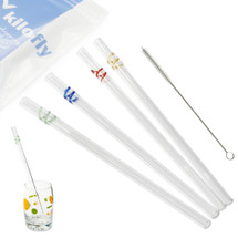 kilofly Glass Drinking Straws 9 in x 10 mm [Set 4 + Brush]