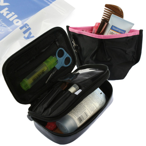 kilofly Double-Sided Cosmetic Bag Toiletry Travel Make Up Organizer [2pc Set]