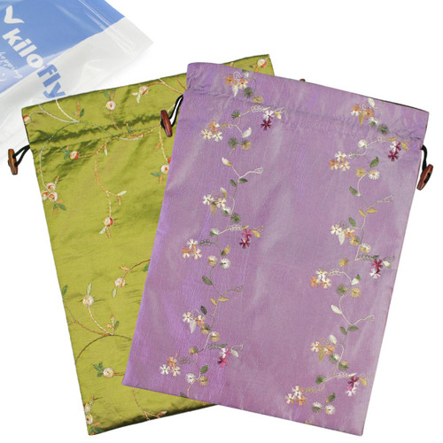 kilofly Embroidered Silk Jacquard Travel Bag, Lingerie & Shoes, Value Set of 2