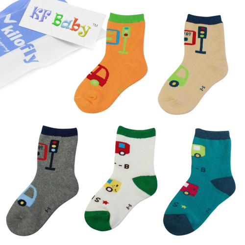 KF Baby Toddler Boy Soft Cotton Socks Value Pack, 5 pairs, Babies to Toddlers