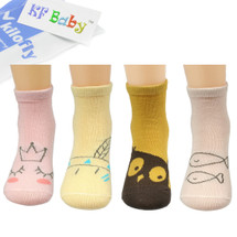 KF Baby Girls Non-Skid Cotton Socks Value Pack, 4 pairs, Infants to Toddlers