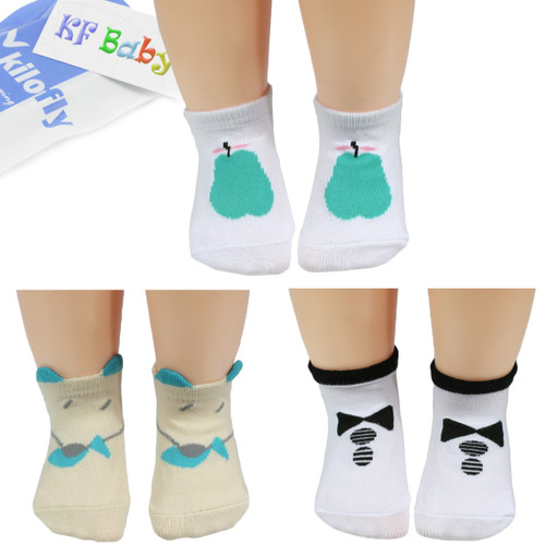 KF Baby Boys Non-Skid Cotton Socks Value Pack, 3 pairs, Infants to Toddlers