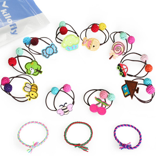 kilofly Girls 10 Elastic Hair Band + 3 Hair Ties Ponytail Holders Value Pack