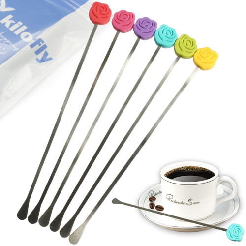 kilofly Rose Party Drink Stir Bar Swizzle Stick Value Pack [Set of 6]