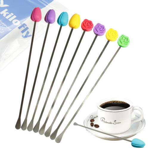 kilofly Party Drink Stir Bar Swizzle Stick Value Pack [Set of 8], Rose & Tulip
