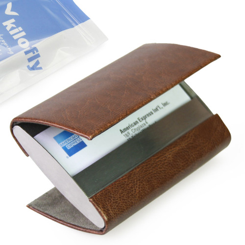 kilofly Business Card Holder - 2 Storage Slot Compartments - Cesar, PU Leather