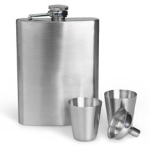kilofly Stainless Steel 8 oz Flask + Funnel + 2 Shot Glasses Set, with Gift Box