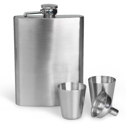 kilofly Stainless Steel 8 oz Flask + Funnel + 2 Shot Glasses Set, with Gift Box