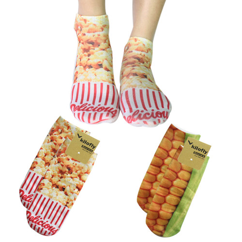 kilofly Funny Novelty Photo Socks Value Pack [Set of 2 Pairs], Sweet Popcorn