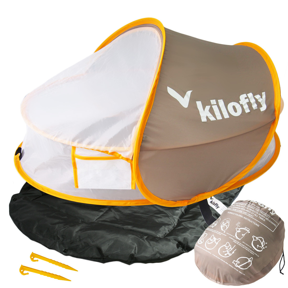 kilofly Flat Top Instant Pop Up Portable UPF 35 2 Pegs Travel Baby Beach Tent