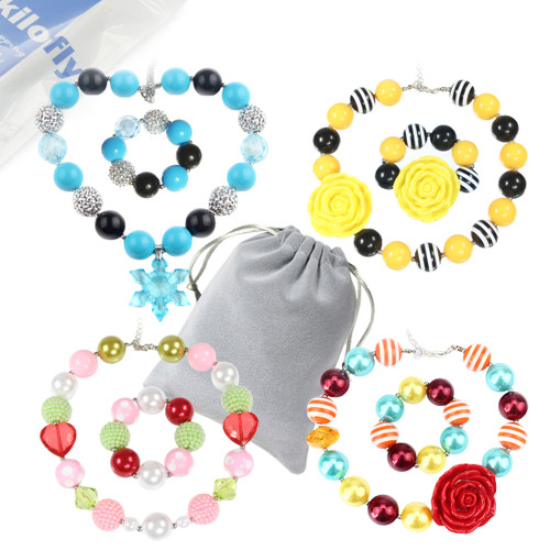 kilofly Princess Party Favor Jewelry Value Pack, Necklace & Bracelet, 4 Sets
