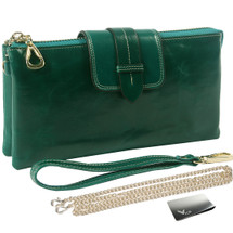 kilofly Large Capacity Genuine Leather Shoulder Bag Wristlet Wallet + Money Clip