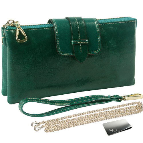 kilofly Large Capacity Genuine Leather Shoulder Bag Wristlet Wallet + Money Clip