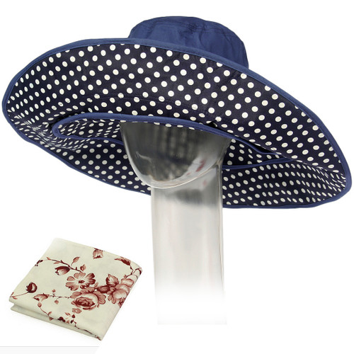 kilofly Women's 2 in 1 Large Wide Brim Anti UV Sun Bucket Hat + Handkerchief Set