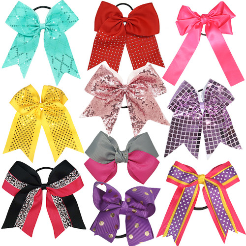 kilofly Large Ribbon Elastic Boutique Hair Bow Ties, 5" - 8" Assorted, Set of 10