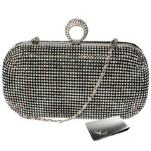 kilofly One Ring Clutch Handbag Purse Hard Case, Rhinestone Crystal + Money Clip