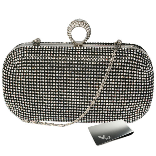 kilofly One Ring Clutch Handbag Purse Hard Case, Rhinestone Crystal + Money Clip