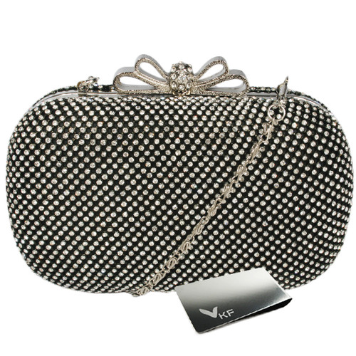 kilofly Bow Snap Clutch Handbag Purse Hard Case, Rhinestone Crystal + Money Clip