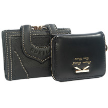 kilofly Women Trifold ID Windows Leather Wallet + Zipper Coin Purse Value Set