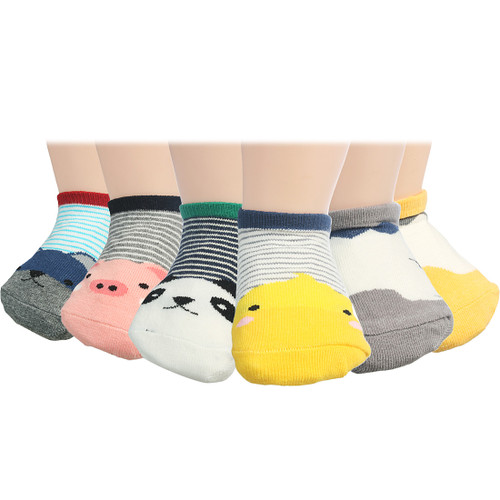KF Baby Non-Skid Low Cut Cotton Socks Value Pack [6 Pairs], Infant to Toddler