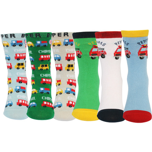 KF Baby Cars Non-Skid Cotton Socks Value Pack [6 Pairs Set], Infant to Toddler