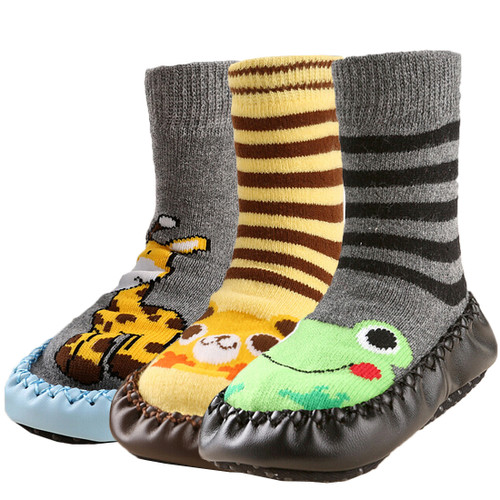 KF Baby Toddlers Boys Girls Non-Skid Slipper Socks Value Pack [3 Pairs]