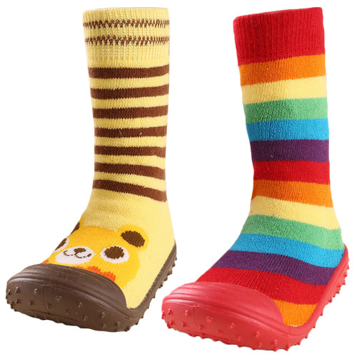 KF Baby Toddler Boys Girls Non-Skid Rubber Slipper Socks Value Pack [Set of 2]
