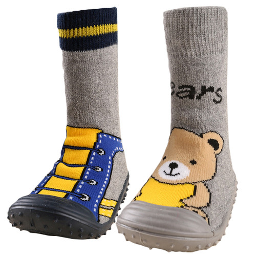 KF Baby Toddler Boys Girls Non-Skid Rubber Slipper Socks Value Pack [Set of 2]