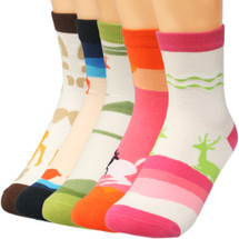 kilofly Mix & Match Colorful Crew Socks Value Pack, 5 Pairs Set, Lovely Deer