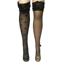 kilofly Thigh High Hold Ups Sheer Stockings Combo [2 Pairs] Bow & Polka Dots