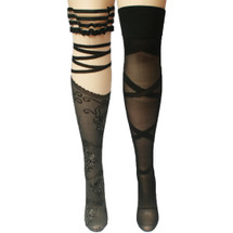 kilofly Thigh High Hold Ups Sheer Stockings Combo [2 Pairs Set] Stripes & Lace