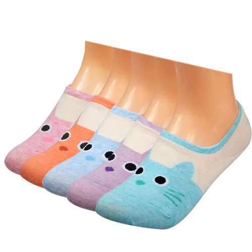 kilofly Womens No Show Low Cut Non-Slip Silicone Heel Grip Cat Socks, Set of 5