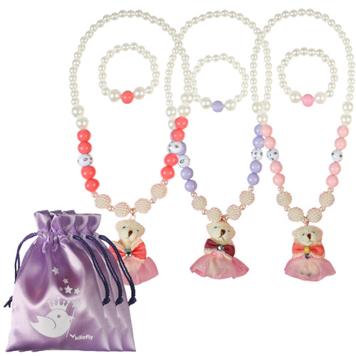 kilofly Princess Party Favor Jewelry Value Pack, Necklace & Bracelet, 3 Sets
