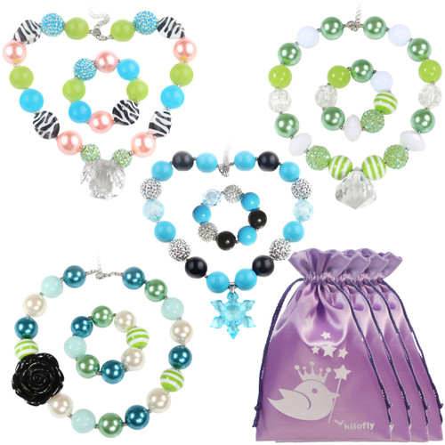 kilofly Princess Party Favor Jewelry Value Pack, Necklace & Bracelet, 4 Sets