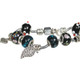 kilofly Women's Carved Glass Beads Silver Plated Charm Bracelet, Set of 2