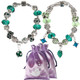 kilofly Women's Carved Glass Beads Silver Plated Charm Bracelet, Set of 2