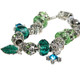 kilofly Women's Carved Glass Beads Silver Plated Charm Bracelet, Set of 2