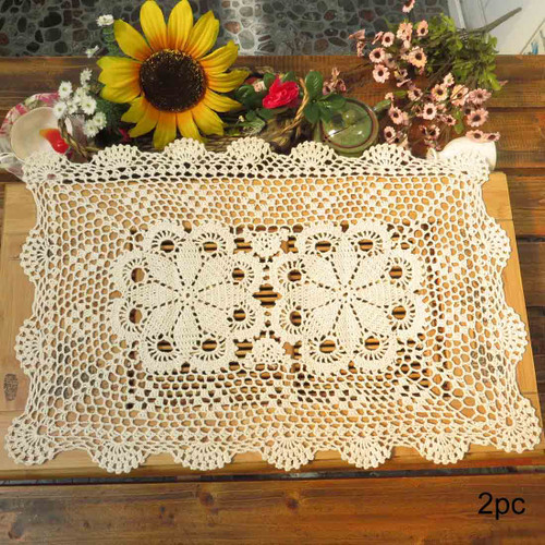 kilofly Crochet Cotton Lace Table Placemats Doilies Set, Oblong, 15 x 23 inch