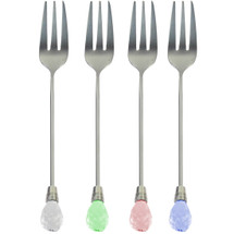 kilofly Rhinestone Stainless Steel Party Dessert Pastry Fork Value Pack, 4 Sets
