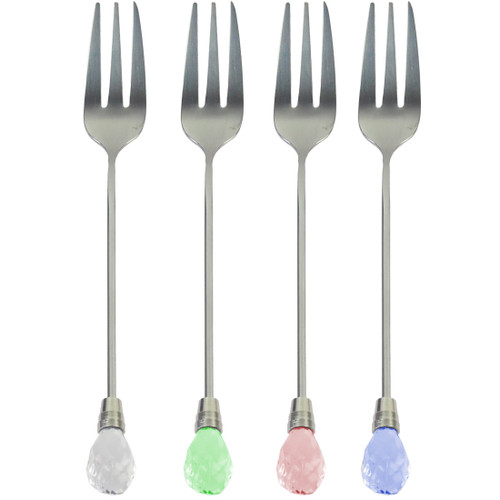 kilofly Rhinestone Stainless Steel Party Dessert Pastry Fork Value Pack, 4 Sets