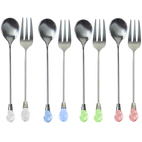 kilofly Rhinestone Party Dessert Pastry Fork & Tea Spoon Value Pack, 4 Sets